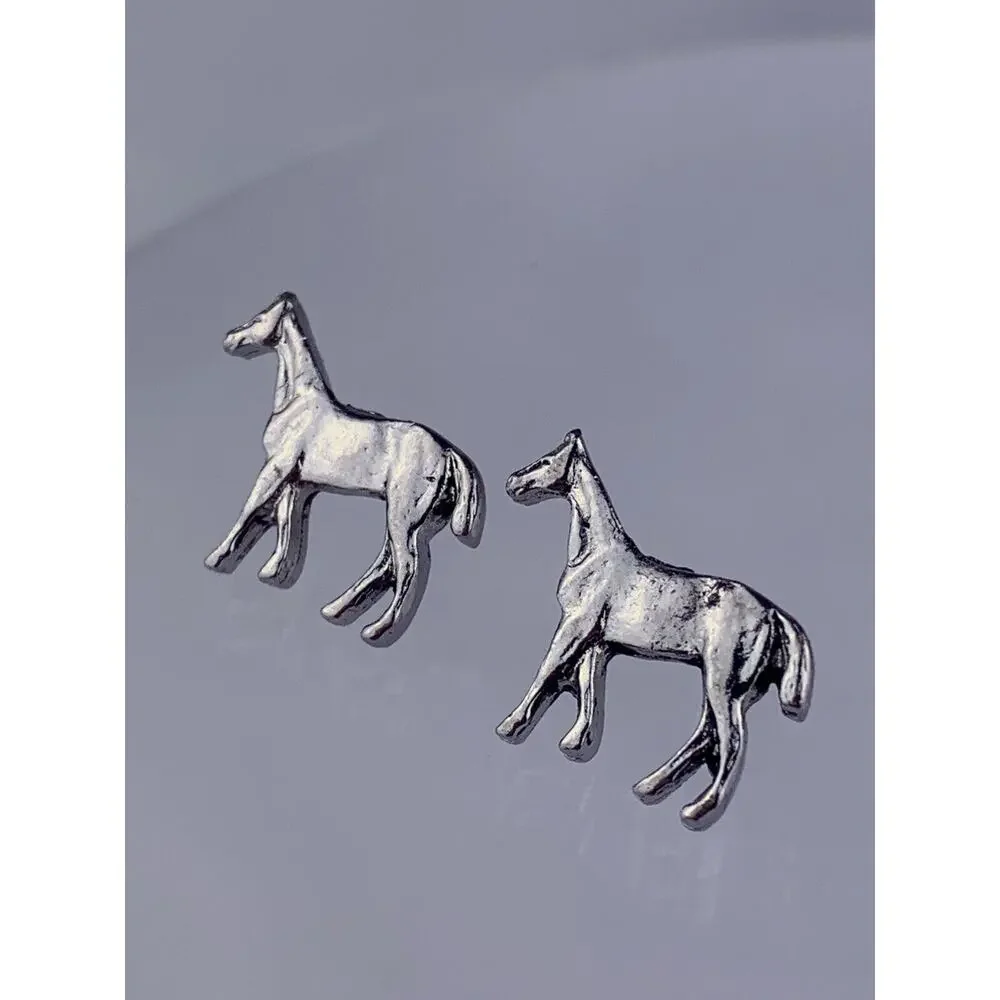 Horse Equestrian Silver Tone Lapel Tie Tack Pin Set Vintage